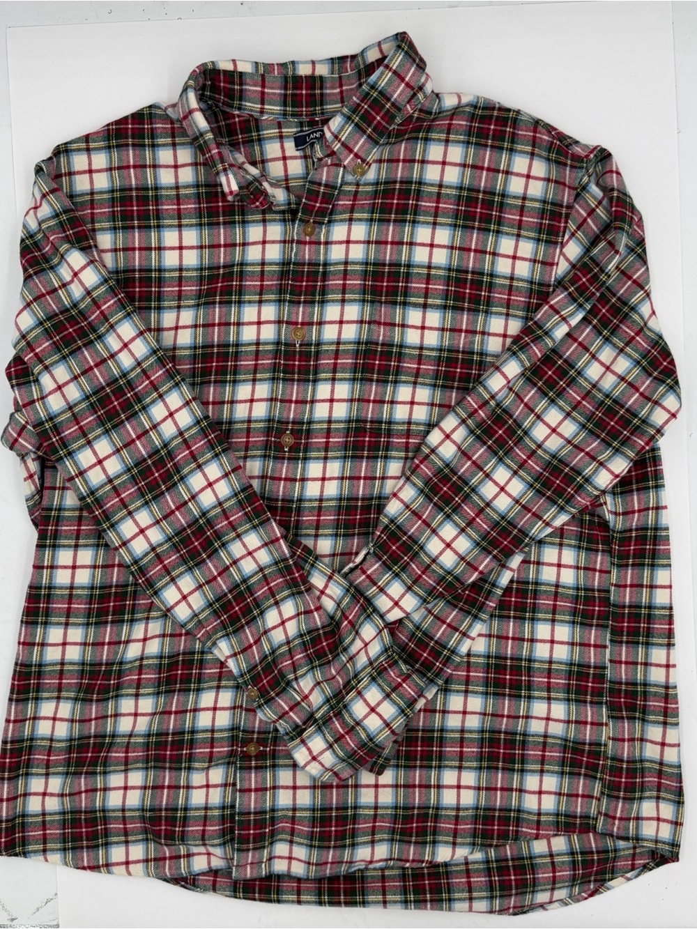 Lands' End Red, Green & White Plaid Button-Down Shirt